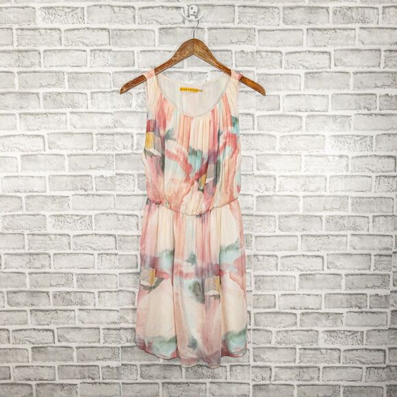 Alice & Olivia Women's 100% Silk Watercolor Pleated Dress sleeveless size Small - Picture 6 of 8